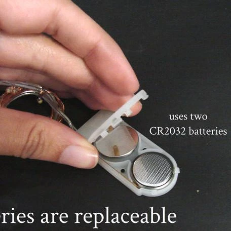 39 Inch Fairy Wire Various Color Options LEDs, Coin Cell Battery Pack, replaceable batteries - close-up of battery compartment showing it uses two CR2032 batteries
