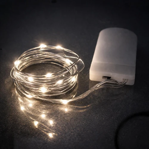 39 Inch Fairy Wire LED String Lights, various color options, with coin cell battery pack and replaceable batteries for decorative illumination.