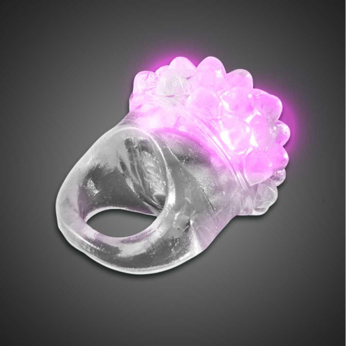 Clear Bubble Ring Pink LEDs, illuminated plastic ring with bubble shapes and pink LED lights for stylish jewelry or costume accessories.