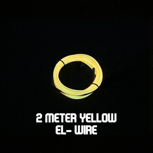 Quick-Connect EL Wire (2m), 2 meter long yellow EL wire glowing brightly in black background.