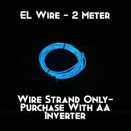 illuminated blue EL wire strand on black background