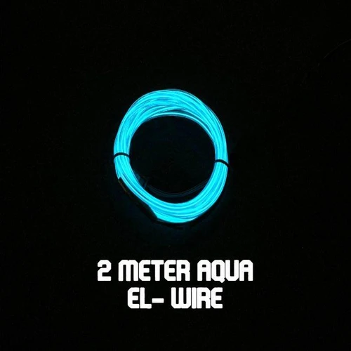 Quick-Connect EL Wire (2m), glowing blue flexible LED wire coiled for decorative lighting.