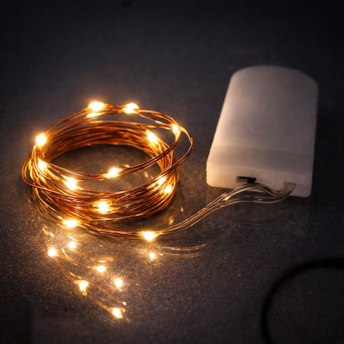 Short Wire 20 inch Fairy Wire with 10 LEDs, illuminated decorative light string with coin cell batteries