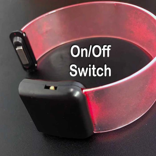 LED Cuff Bracelet, transparent red LED illuminated cuff bracelet with on/off switch