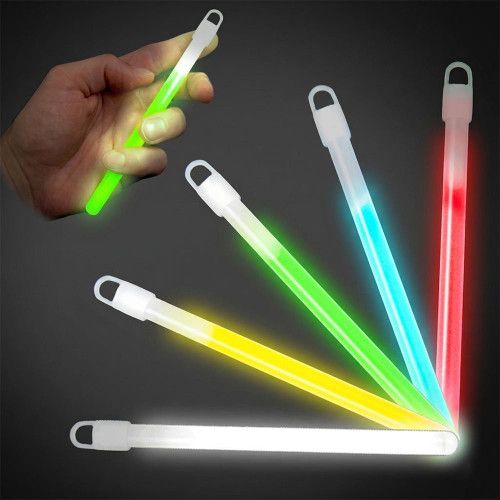6-inch Slim Glow Stick, glowing multi-colored LED light stick in various colors including green, blue, red, yellow, and white.