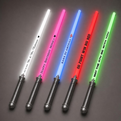 Customized Lightsaber Sword, colorful LED lightsaber with personalized engraved messages for special occasions.