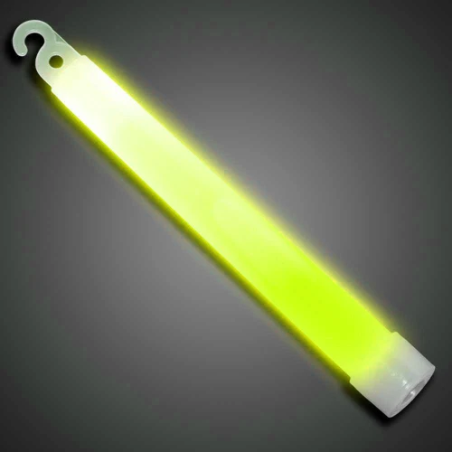 6" Revolution 5-Minute Lightsticks (10-pack), glowing yellow-green lightsticks with hooks for events and safety uses.