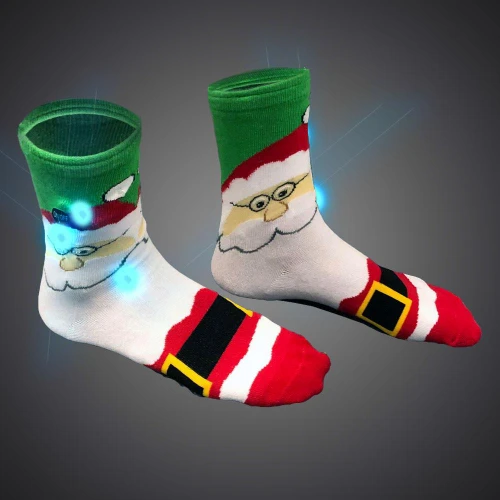 festive Christmas socks with Santa face design and light-up feature