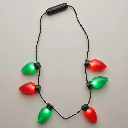 festive string of red and green holiday Christmas bulb lights for decoration