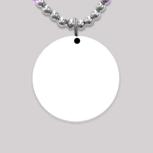 Customized Mardi Gras Beads with Full Color Medallion Blank, beaded necklace with silver beads and a white circular medallion for customization