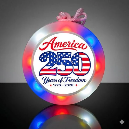circular LED necklace with a patriotic American-themed design and illuminated colorful lights