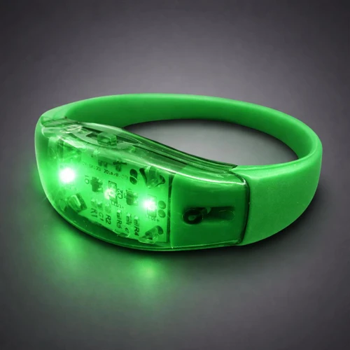 bright green LED light-up wristband with embedded electronic circuit