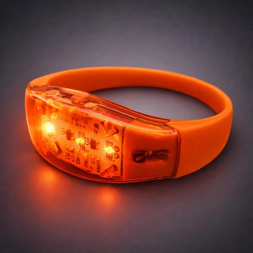 illuminated orange LED light-up bracelet with electronic circuit inside