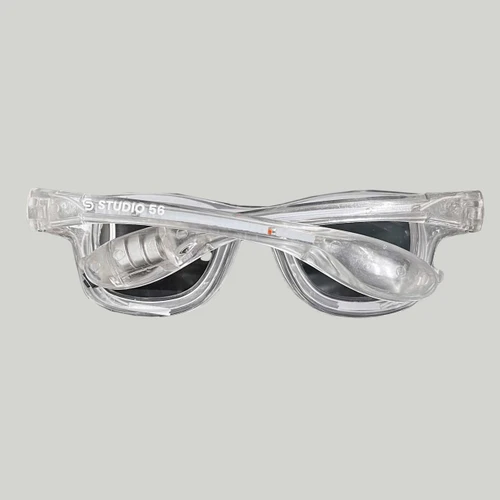 transparent frame sunglasses with dark lenses