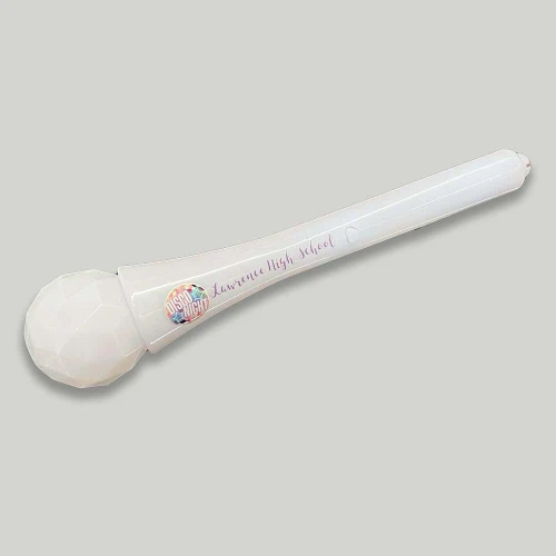 Custom LED Light-Up Toy Microphone with Personalized Full-Color Printing, featuring a white plastic microphone with illuminated faceted head and customizable text and design.