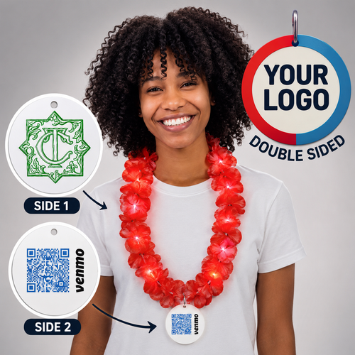 Double Sided Customized Floral Lei with Full Color Medallion Blank