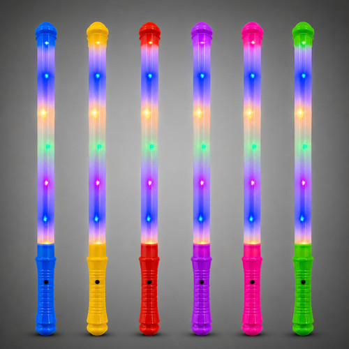 Magic Wand with Multicolored LEDs, vibrant multicolored LED light-up magic wand in different colors including blue, yellow, red, purple, pink, and green.