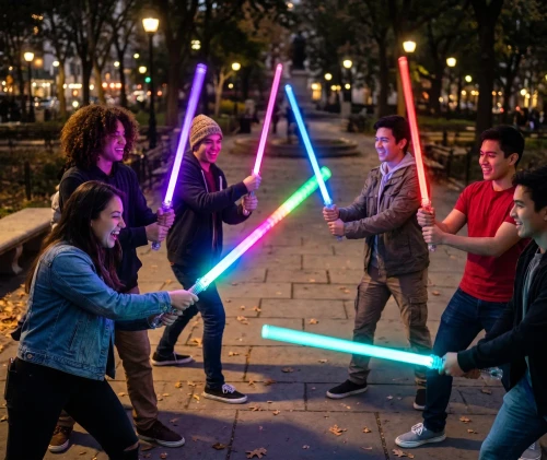 Color-changing LED light saber in use