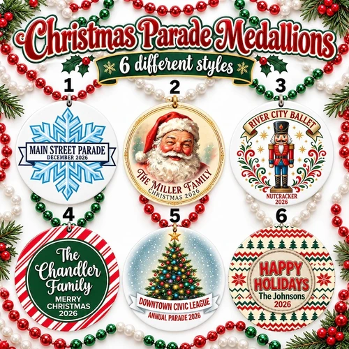 Custom Christmas Parade Throws - Personalized Medallion Bead Necklaces