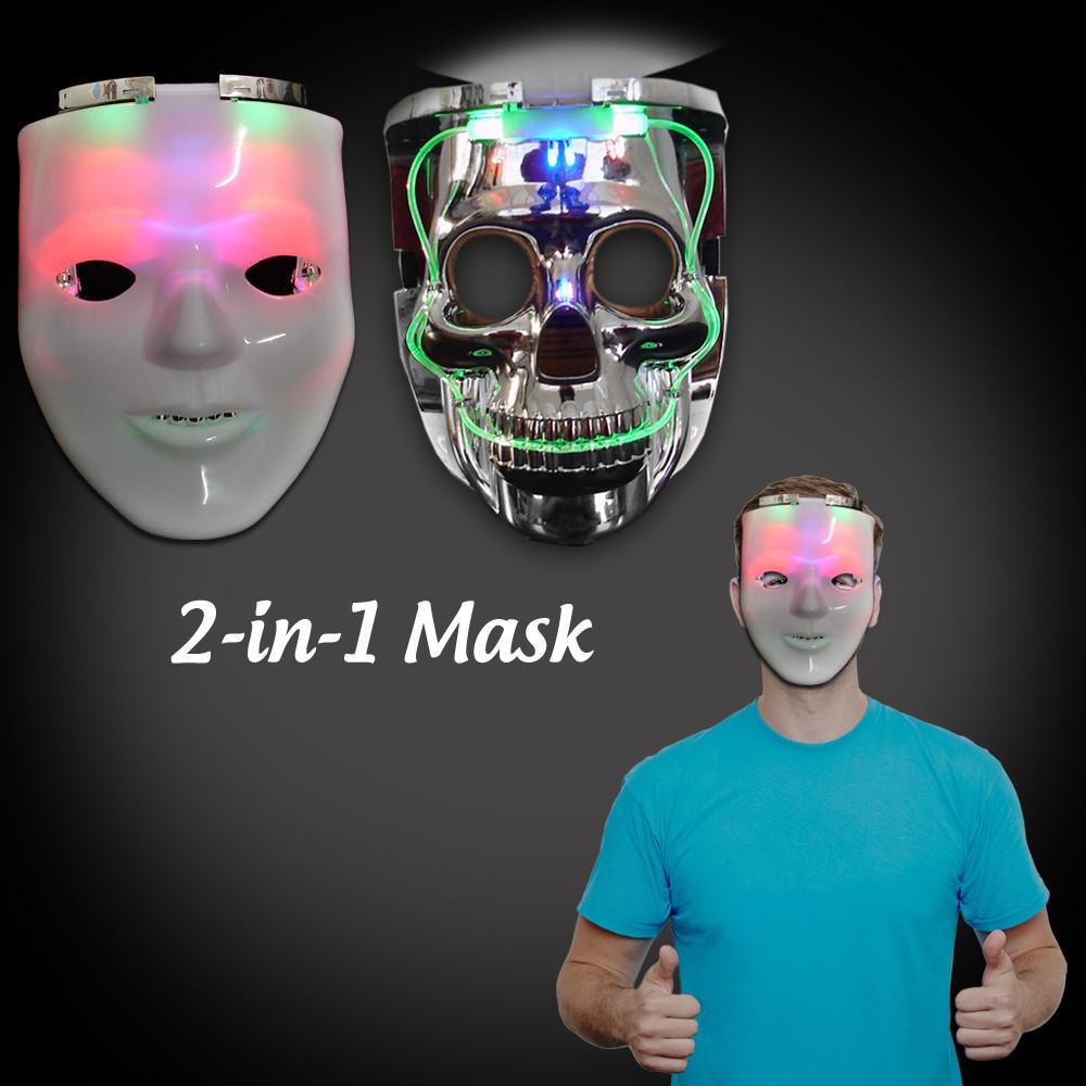 maskペンライト2本 2-in-1 Light-Up Mask | White & Skull Design