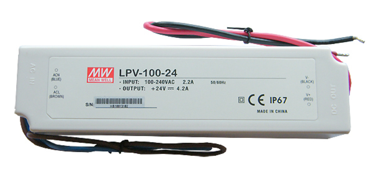 MEAN WELL IP67 CONSTANT VOLTAGE LED DRIVER - 24V 100W 4.2AMP - LPV-100-24