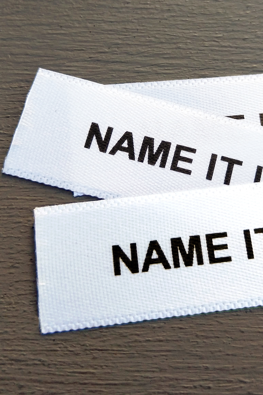 Close up photo of satin labels