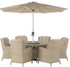 Bramblecrest- Chedworth High Back 6 Seat Dining Set with Parasol -Sand Stone