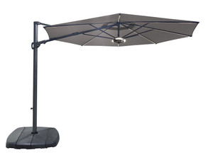 Kettler 3.3m Free Arm Dual Tilt parasol with LED lights and wireless speaker -Grey Taupe Canopy LOCAL DELIVERY ONLY Kettler 3.3m Free Arm Dual Tilt parasol with LED lights and wireless speaker -Grey Taupe Canopy LOCAL DELIVERY ONLY