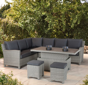 Kettler Palma Signature Righthand Corner Sofa Whitewash(Weatherproof Cushions)  with High/Low Aluminium Slat table Kettler Palma Signature Righthand Corner Sofa Whitewash(Weatherproof Cushions)  with High/Low Aluminium Slat table
