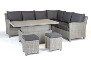 Kettler Palma Signature Lefthand Corner Sofa Whitewash (Weatherproof Cushions) with High/Low Aluminium Slat table Kettler Palma Signature Lefthand Corner Sofa Whitewash (Weatherproof Cushions) with High/Low Aluminium Slat table