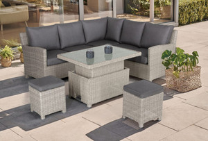 Kettler Palma Signature Mini Corner Sofa Whitewash (Weatherproof Cushions) with High/Low Glass table Local Delivery Only Kettler Palma Signature Mini Corner Sofa Whitewash (Weatherproof Cushions) with High/Low Glass table Local Delivery Only