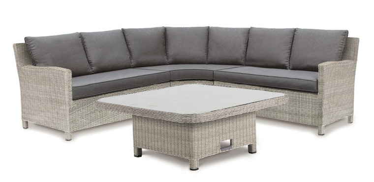 Kettler Palma Signature Grande Corner Sofa Whitewash with High/Low Glass table