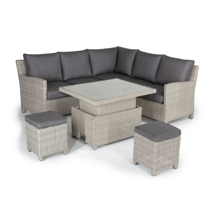 Kettler Palma Signature Mini Corner Sofa Whitewash with High/Low Glass table