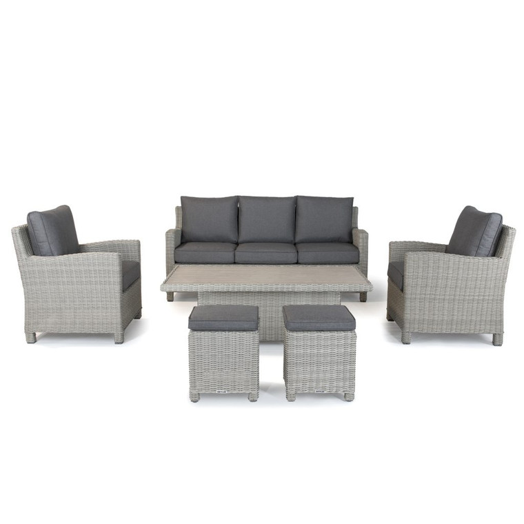 Kettler Palma Signature Sofa Set Whitewash(Weatherproof Cushions) with High/Low Aluminium Slat table