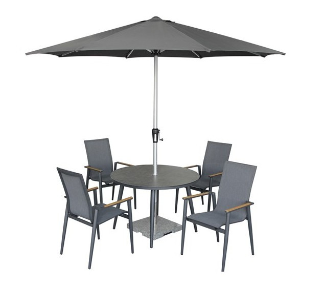 Bramblecrest Sofia 4 Seat Dining Set With Parasol & Bas Anthracite ( NI & ROI Delivery Only)