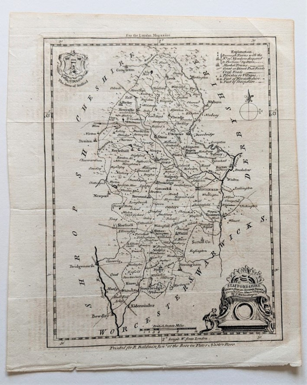 Antique Map - (1747) STAFFORDSHIRE by Thomas Kitchin - Fine Line Gallery