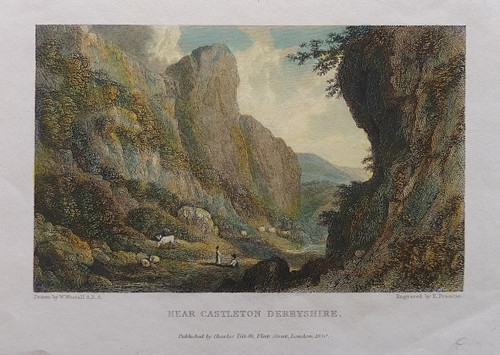 Antique print of view near Castleton, Derbyshire - published 1830
