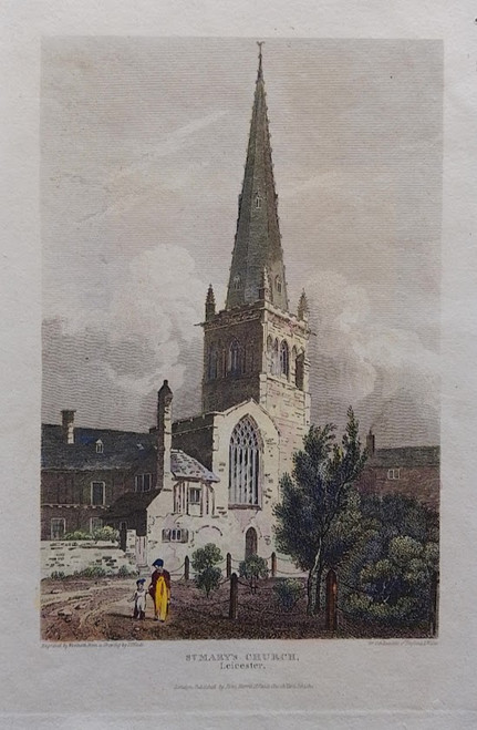 Antique print of St Mary's, Leicester - published 1814