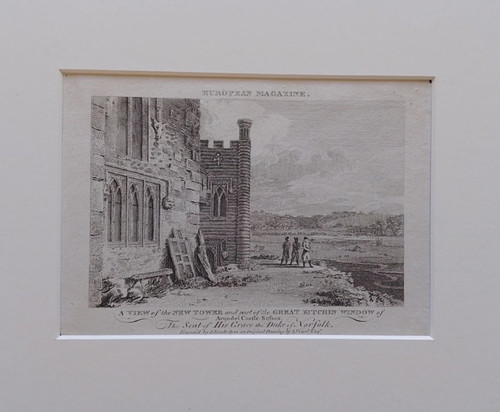 Antique print of a view of the New Tower, Arundel Castle, Sussex - published 1802