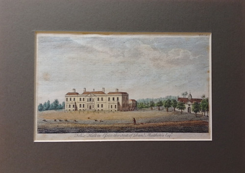 Antique print of Felix Hall in Essex, published 1776