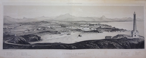 Antique lithograph print of Biarritz, published 1873 - large size