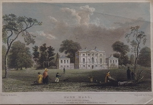 Antique print of Hare Hall, Nr Romford, Essex - published 1833