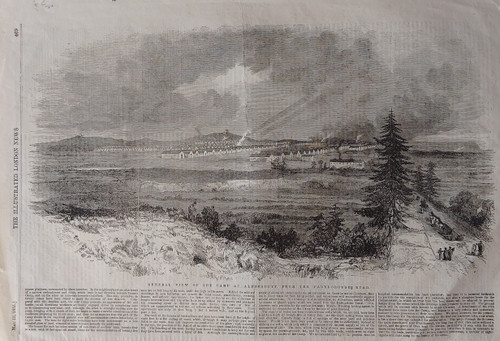 Victorian military wood cut print of Aldershot Camp, Hampshire - taken from The Illustrated London News