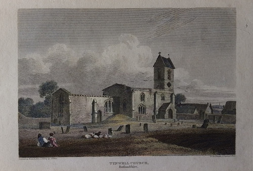 Antique print, copper engraved, of Tynwell Church, Rutlandsire - published 1814