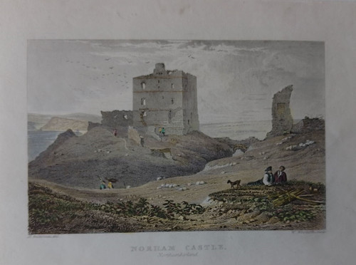 Antique print of Norham Castle, Northumberland - published 1845