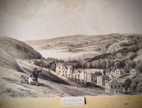 Antique print of Torquay, with part of Torbay - published early 19th century