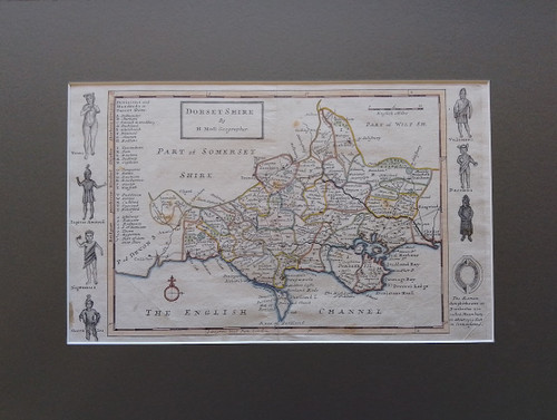 antique map of Dorsetshire published 1724. by Herman Moll, cartographer