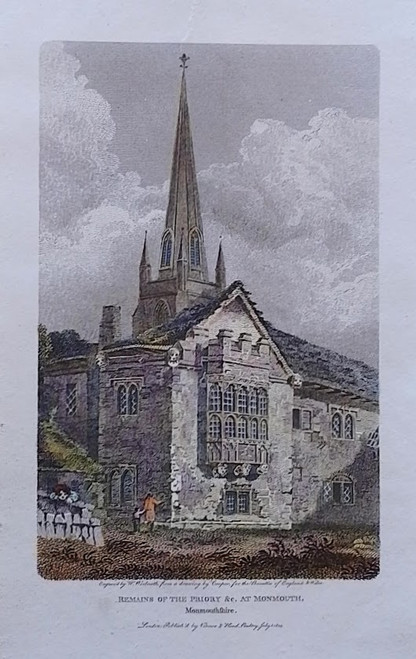 antique print of the Remains of Monmouth Priory - published 1805