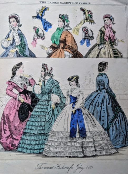 Antique fashion plate, published 1861 - "The Ladies Gazette of Fashion"