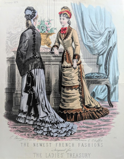 Antique fashion plate, January 1879  - THE NEWEST FRENCH FASHIONS
